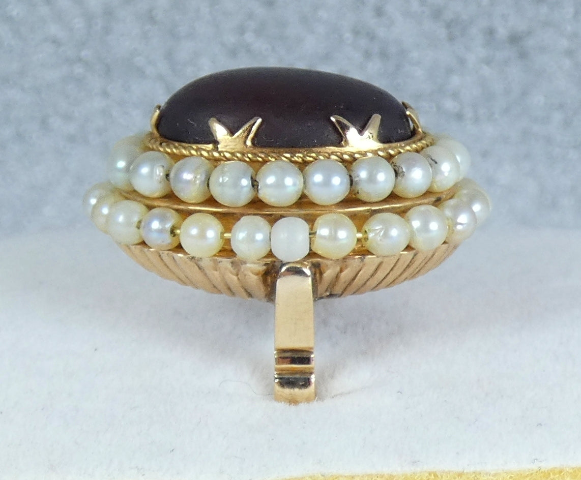Antique Vintage Solid 18ct Yellow Gold Amber & Pearl Cocktail Dress Ring 7 N 54