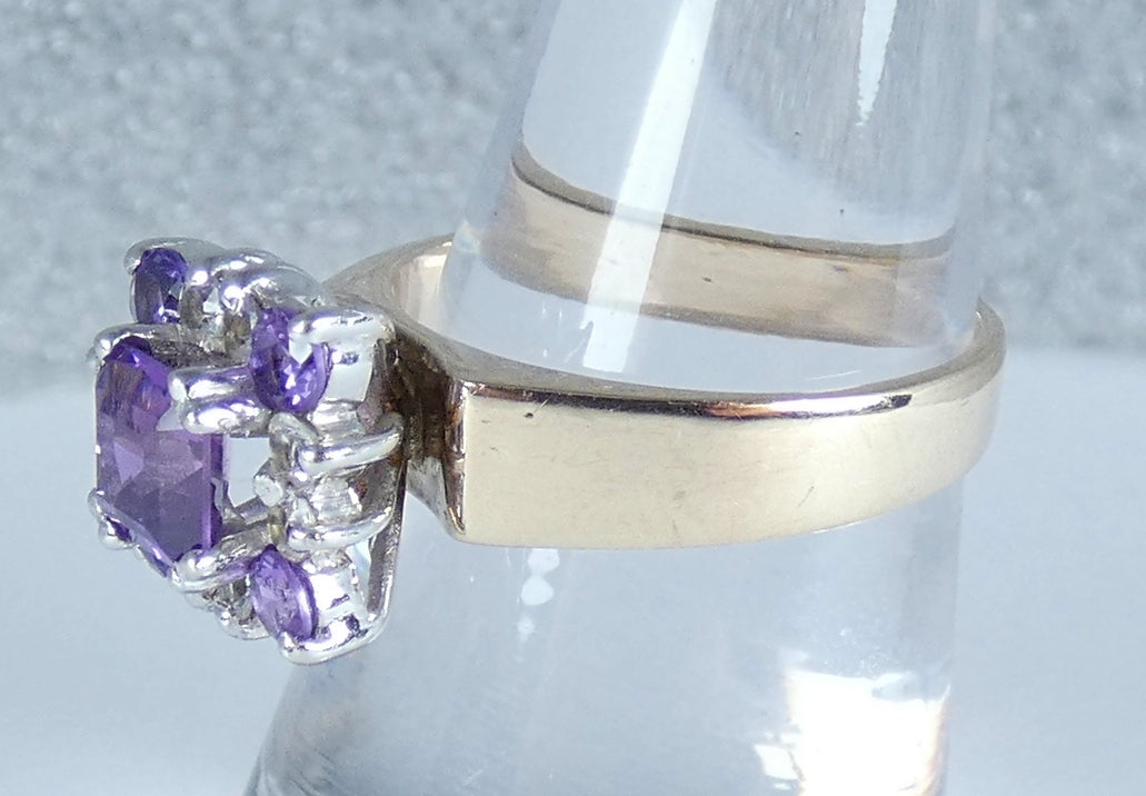 Vintage Solid 9ct Yellow Gold Purple Sapphire Spinel Cluster Dress Ring 7.5 O 55