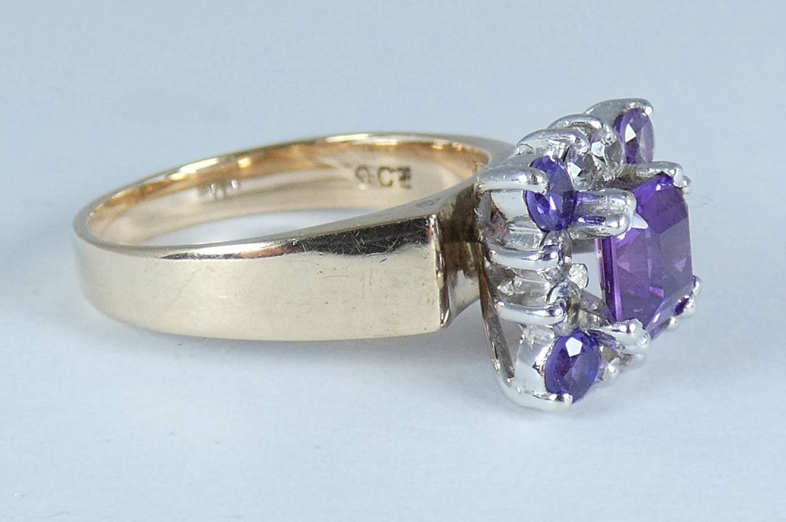 Vintage Solid 9ct Yellow Gold Purple Sapphire Spinel Cluster Dress Ring 7.5 O 55