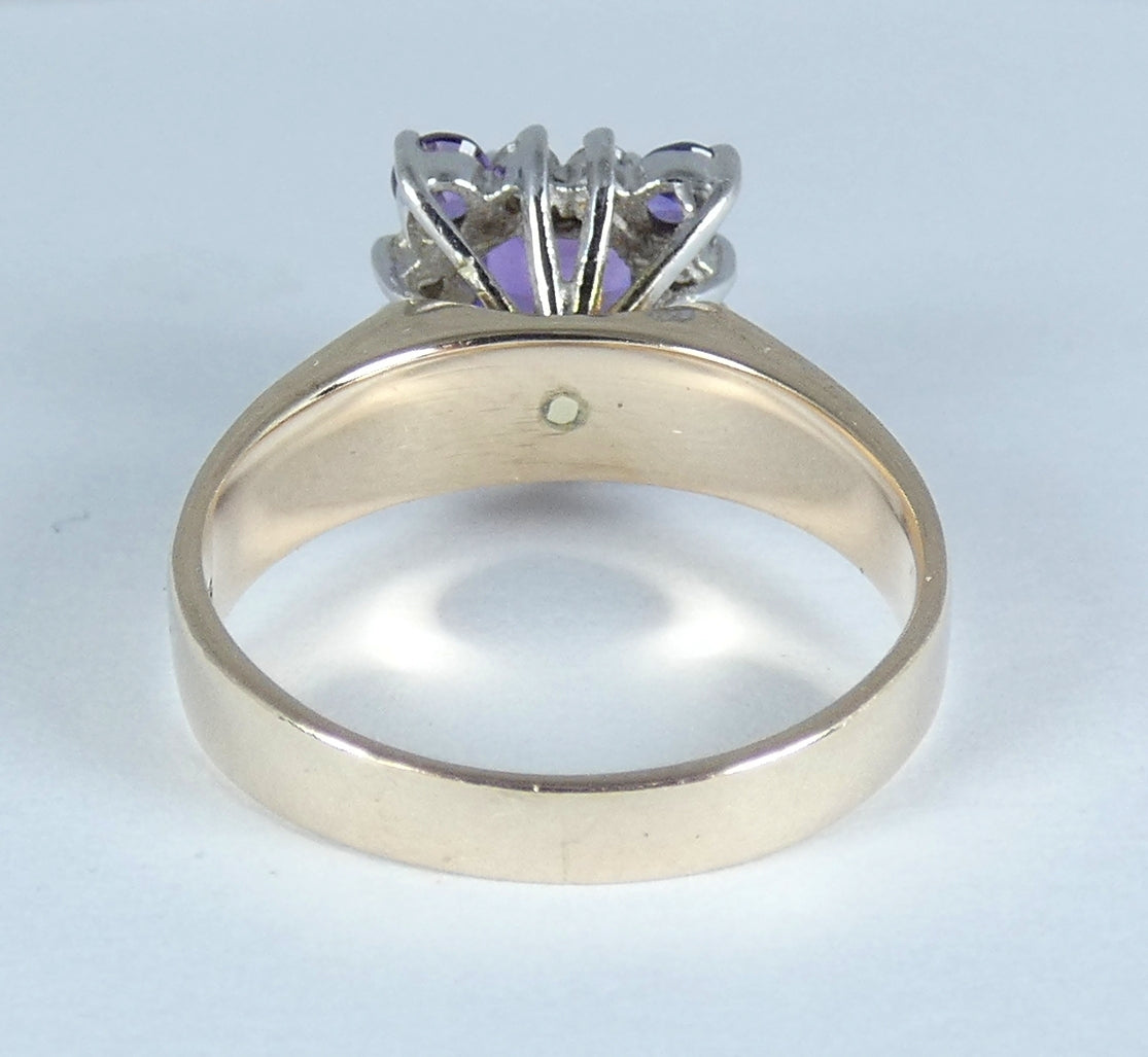 Vintage Solid 9ct Yellow Gold Purple Sapphire Spinel Cluster Dress Ring 7.5 O 55