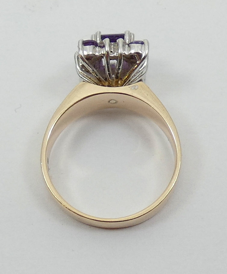 Vintage Solid 9ct Yellow Gold Purple Sapphire Spinel Cluster Dress Ring 7.5 O 55