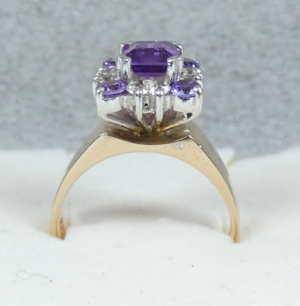 Vintage Solid 9ct Yellow Gold Purple Sapphire Spinel Cluster Dress Ring 7.5 O 55