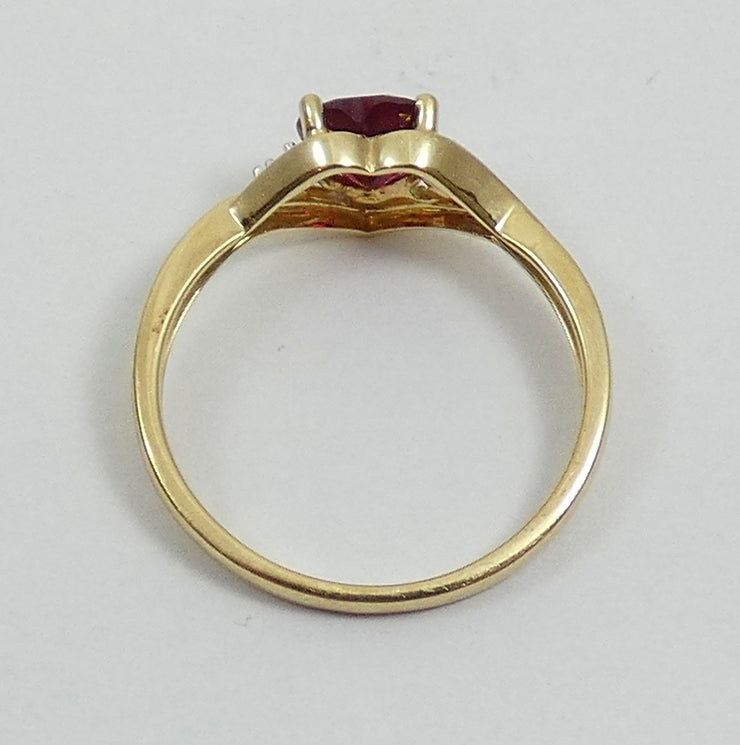 Solid 9ct Yellow Gold Ruby & Diamond Love Heart Dress Ring Size 7.5 O 55 JP88