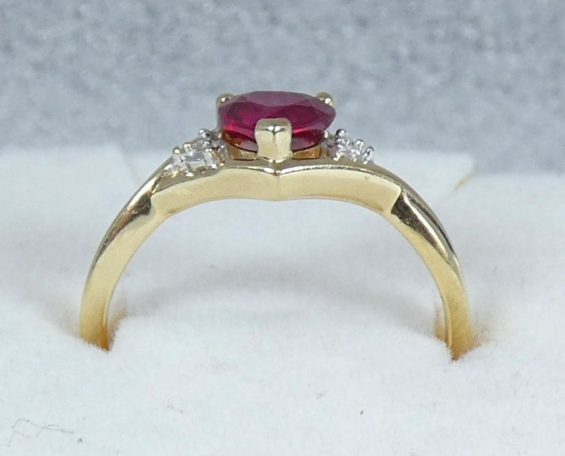 Solid 9ct Yellow Gold Ruby & Diamond Love Heart Dress Ring Size 7.5 O 55 JP88