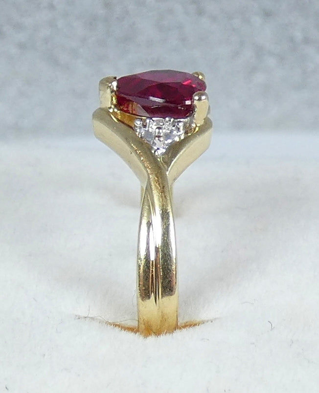 Solid 9ct Yellow Gold Ruby & Diamond Love Heart Dress Ring Size 7.5 O 55 JP88