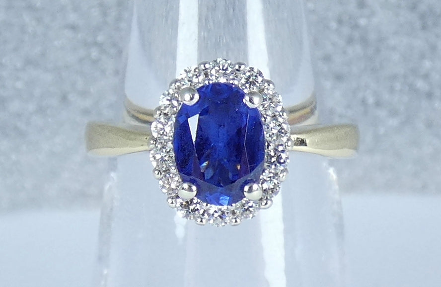 Solid 10ct Yellow Gold Ceylon Sapphire & Diamond Diana Dress Ring Size 6.5 M 52
