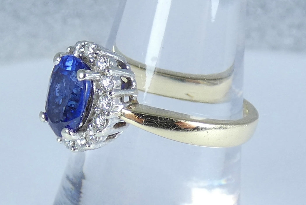 Solid 10ct Yellow Gold Ceylon Sapphire & Diamond Diana Dress Ring Size 6.5 M 52