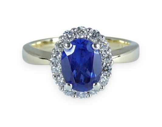 Solid 10ct Yellow Gold Ceylon Sapphire & Diamond Diana Dress Ring Size 6.5 M 52