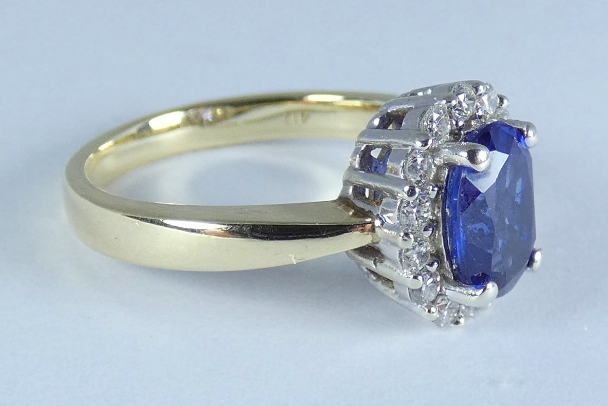 Solid 10ct Yellow Gold Ceylon Sapphire & Diamond Diana Dress Ring Size 6.5 M 52