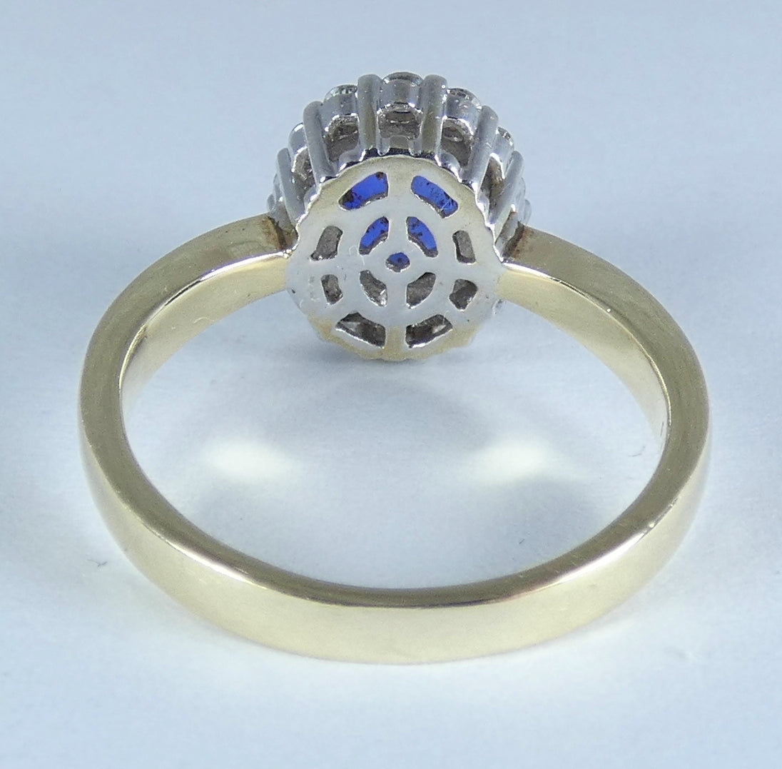 Solid 10ct Yellow Gold Ceylon Sapphire & Diamond Diana Dress Ring Size 6.5 M 52