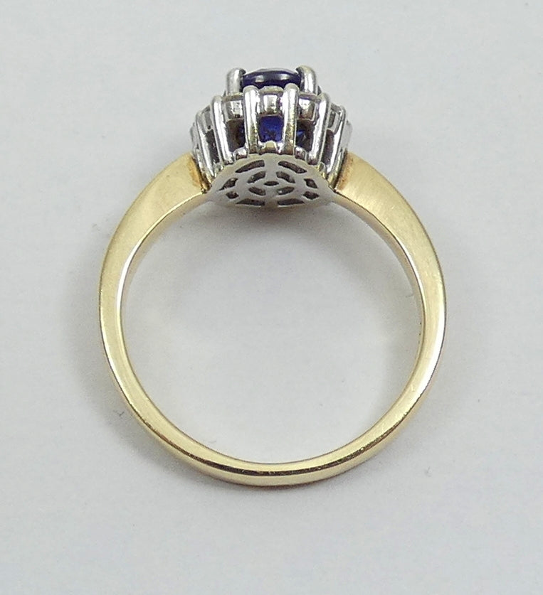 Solid 10ct Yellow Gold Ceylon Sapphire & Diamond Diana Dress Ring Size 6.5 M 52