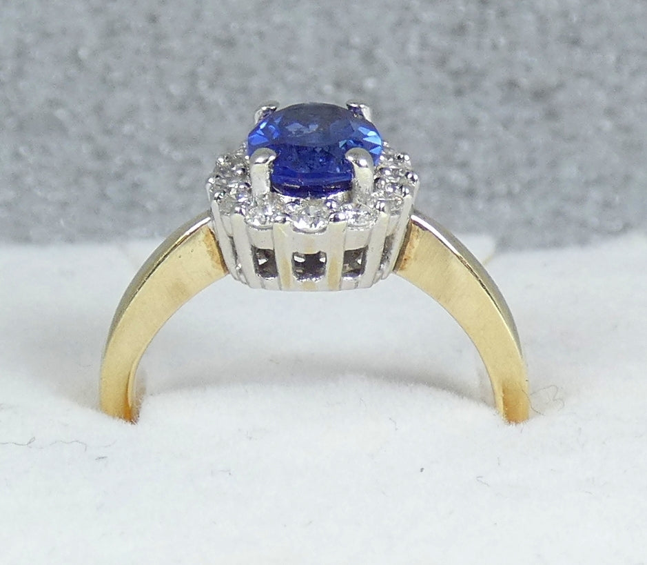 Solid 10ct Yellow Gold Ceylon Sapphire & Diamond Diana Dress Ring Size 6.5 M 52
