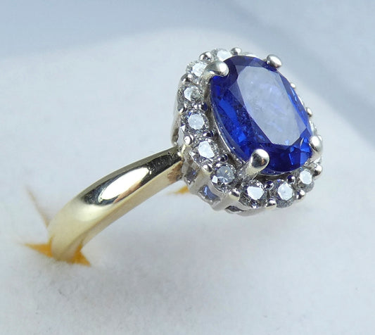 Solid 10ct Yellow Gold Ceylon Sapphire & Diamond Diana Dress Ring Size 6.5 M 52