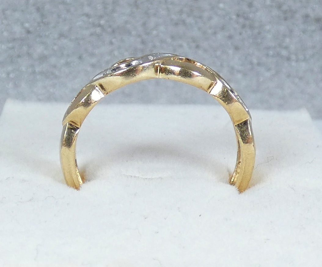 Solid 9ct Yellow Gold & Diamond Twist Swirl Crossover Dress Ring Size 8 P 56