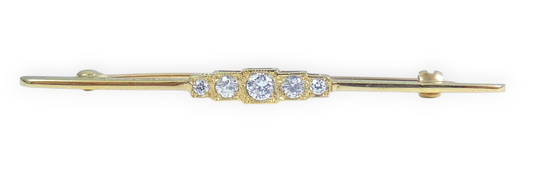 Vintage 1986 English Solid 9ct Yellow Gold Art Deco Style Empire Bar Brooch Pin