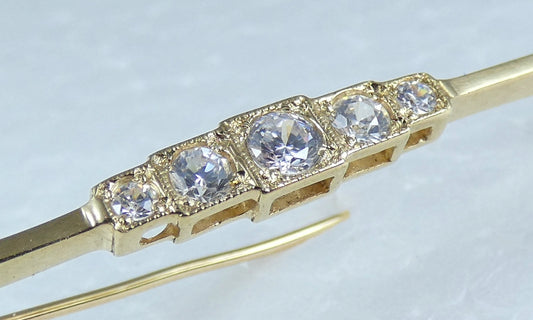 Vintage 1986 English Solid 9ct Yellow Gold Art Deco Style Empire Bar Brooch Pin