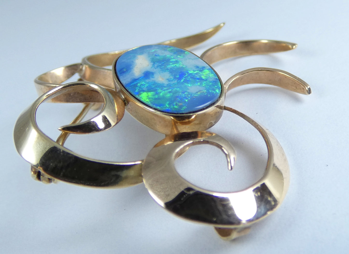 Vintage Retro Solid 9ct Yellow Gold & Opal Starburst Flower Bar Brooch Pin 375