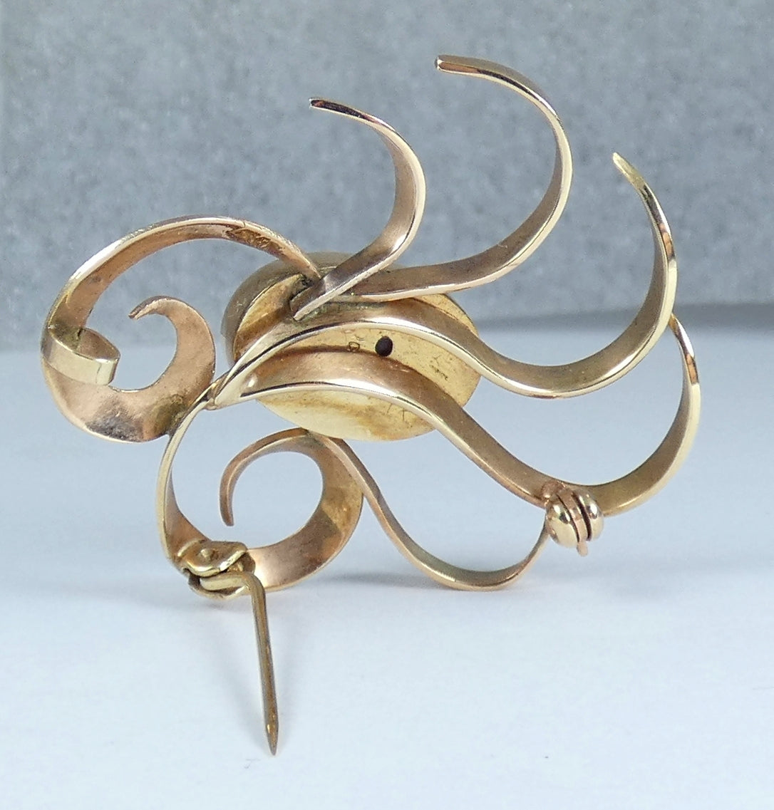 Vintage Retro Solid 9ct Yellow Gold & Opal Starburst Flower Bar Brooch Pin 375