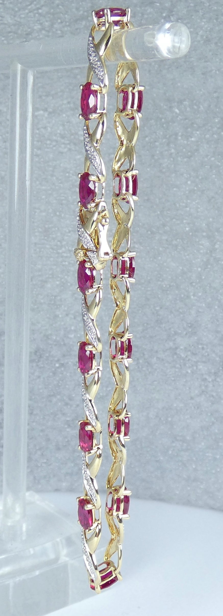 Solid 9ct Yellow Gold Ruby & Diamond 19.5cm Panel Link 7.5" Chain Bracelet Oval