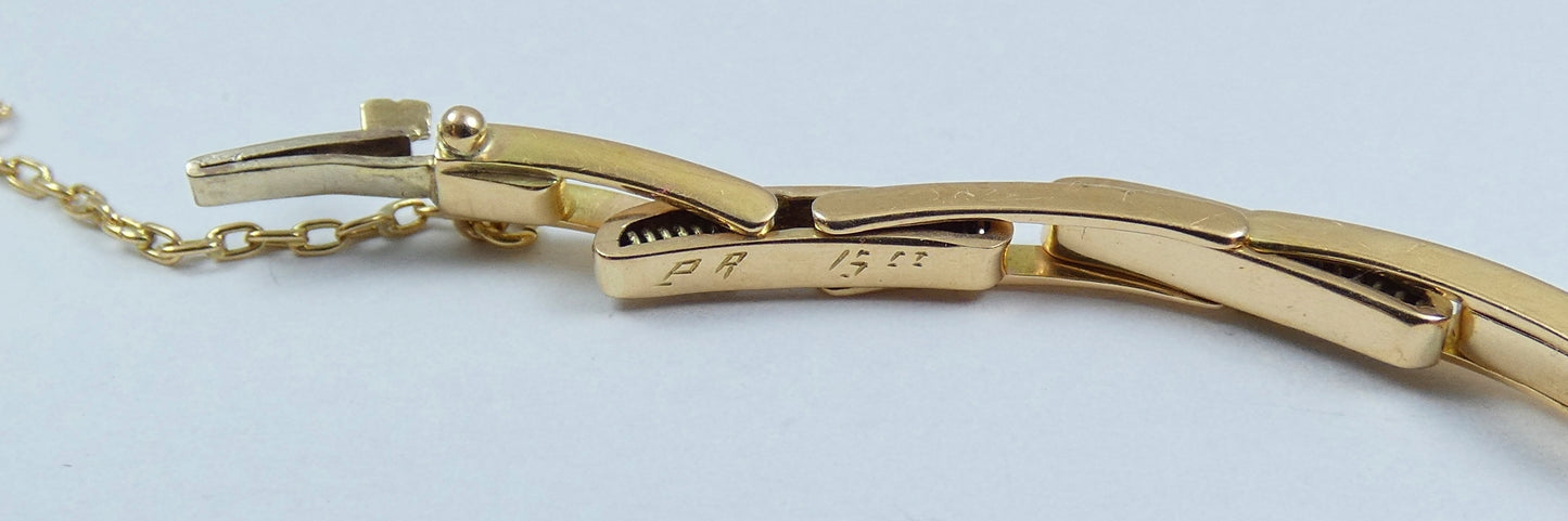 Antique Vintage 15ct Yellow Gold Rainbow Harlequin Gemstone Bracelet Bangle Link
