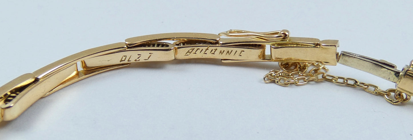 Antique Vintage 15ct Yellow Gold Rainbow Harlequin Gemstone Bracelet Bangle Link