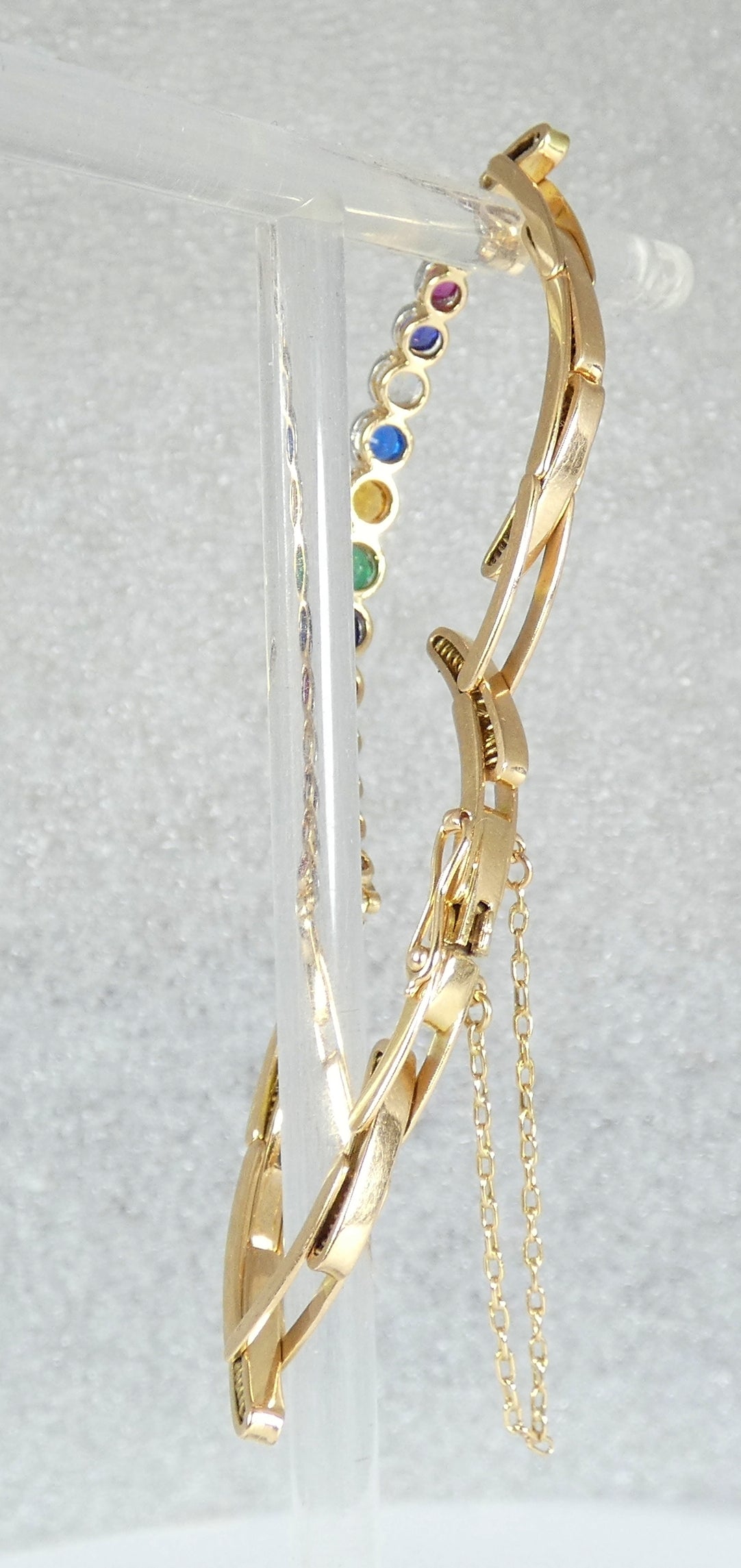 Antique Vintage 15ct Yellow Gold Rainbow Harlequin Gemstone Bracelet Bangle Link