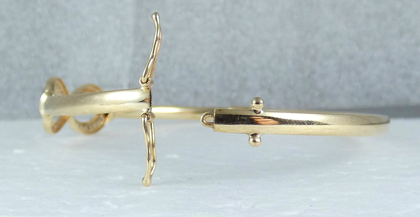 Solid 9ct Yellow Gold & Diamond Infinity Crossover Hinged Bangle Xover Bracelet