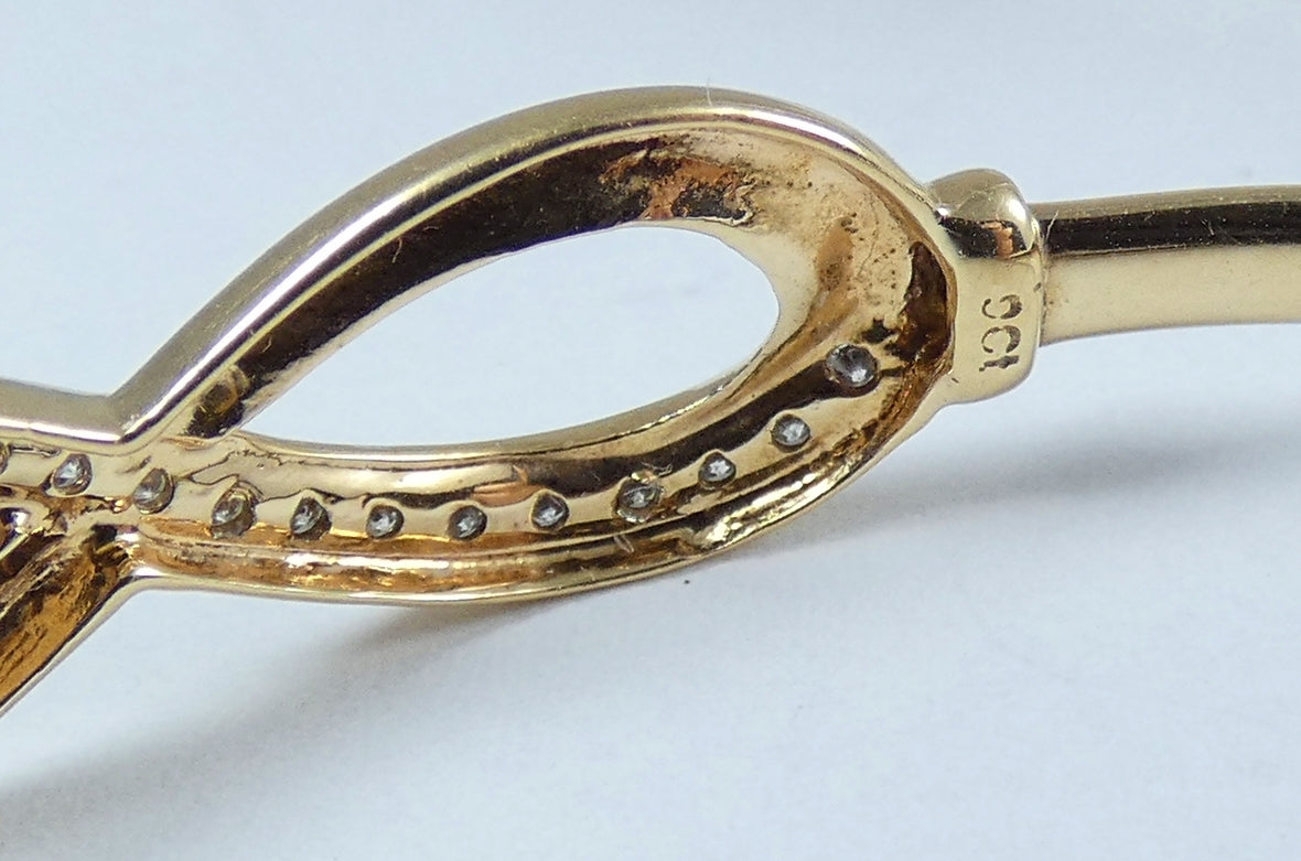Solid 9ct Yellow Gold & Diamond Infinity Crossover Hinged Bangle Xover Bracelet