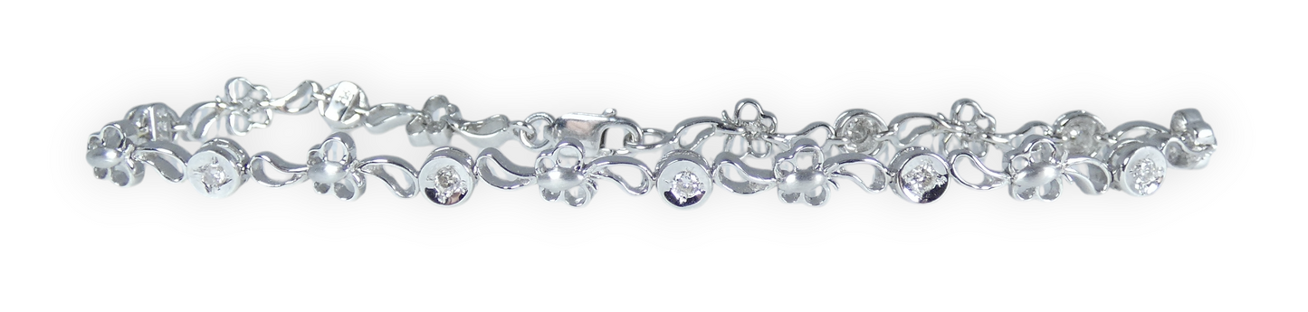 Solid 18ct White Gold & 0.5ct Diamond Butterfly Panel 17.5cm 7.5" Chain Bracelet