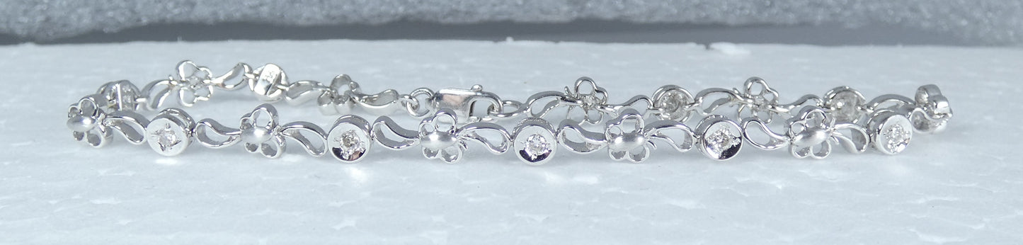 Solid 18ct White Gold & 0.5ct Diamond Butterfly Panel 17.5cm 7.5" Chain Bracelet