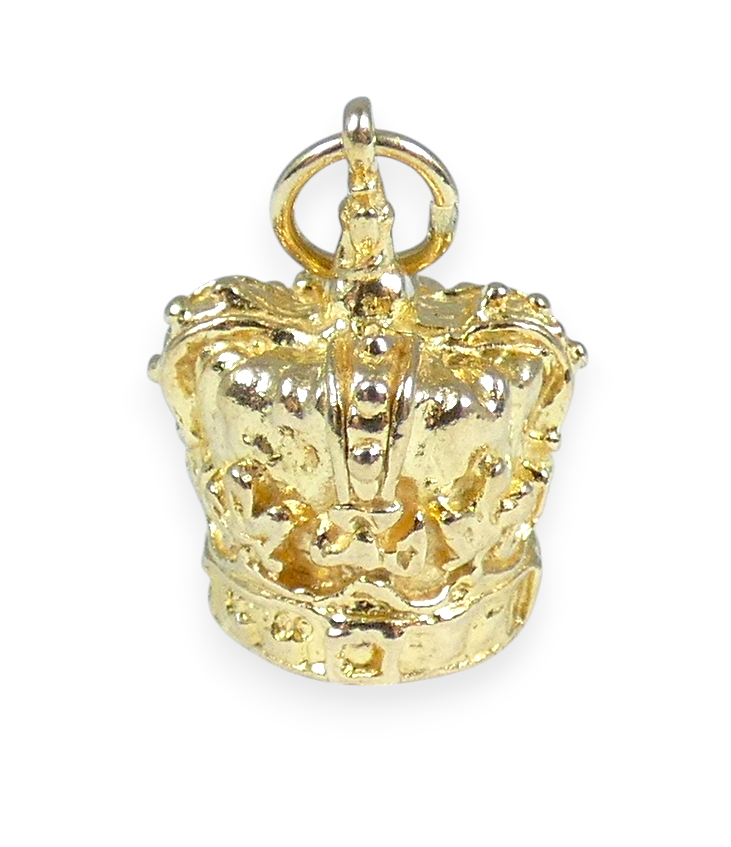 English Solid 9ct Yellow Gold Royal Crown Coronet Bracelet Charm Pendant London