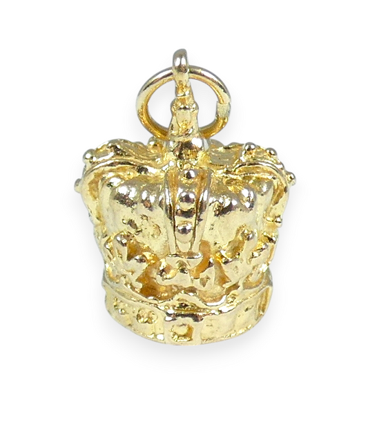 English Solid 9ct Yellow Gold Royal Crown Coronet Bracelet Charm Pendant London