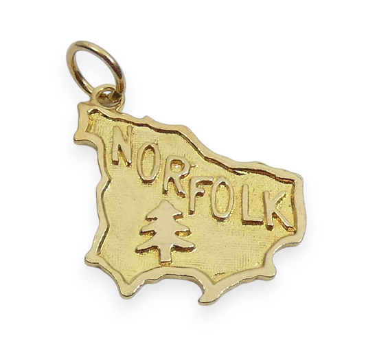 Vintage Solid 9ct Yellow Gold Norfolk Island Bracelet Charm Necklace Pendant Map