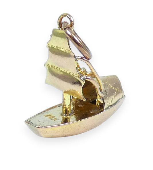Vintage Solid 10ct Yellow Gold Sail Boat Ship Bracelet Charm Necklace Pendant
