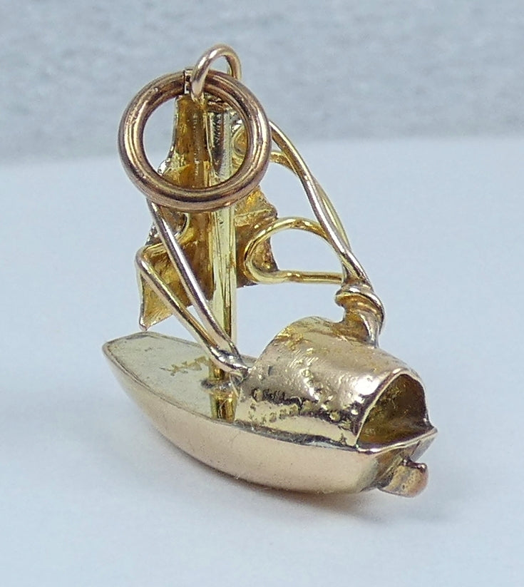 Vintage Solid 10ct Yellow Gold Sail Boat Ship Bracelet Charm Necklace Pendant