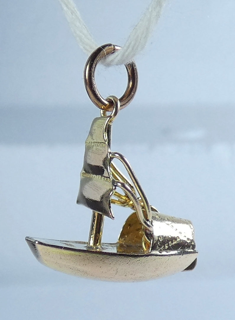 Vintage Solid 10ct Yellow Gold Sail Boat Ship Bracelet Charm Necklace Pendant