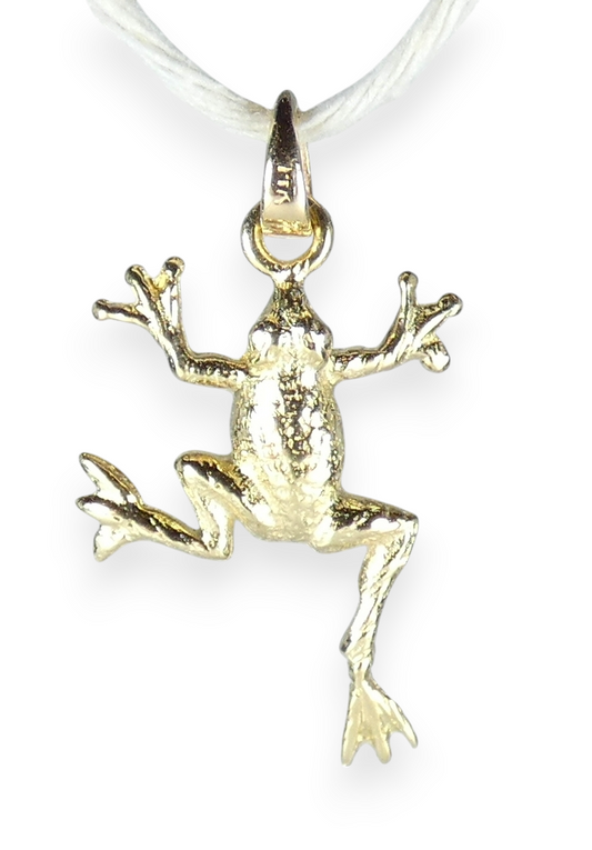 Vintage Solid 14ct Yellow Gold 20mm Leaping Frog Bracelet Charm Necklace Pendant