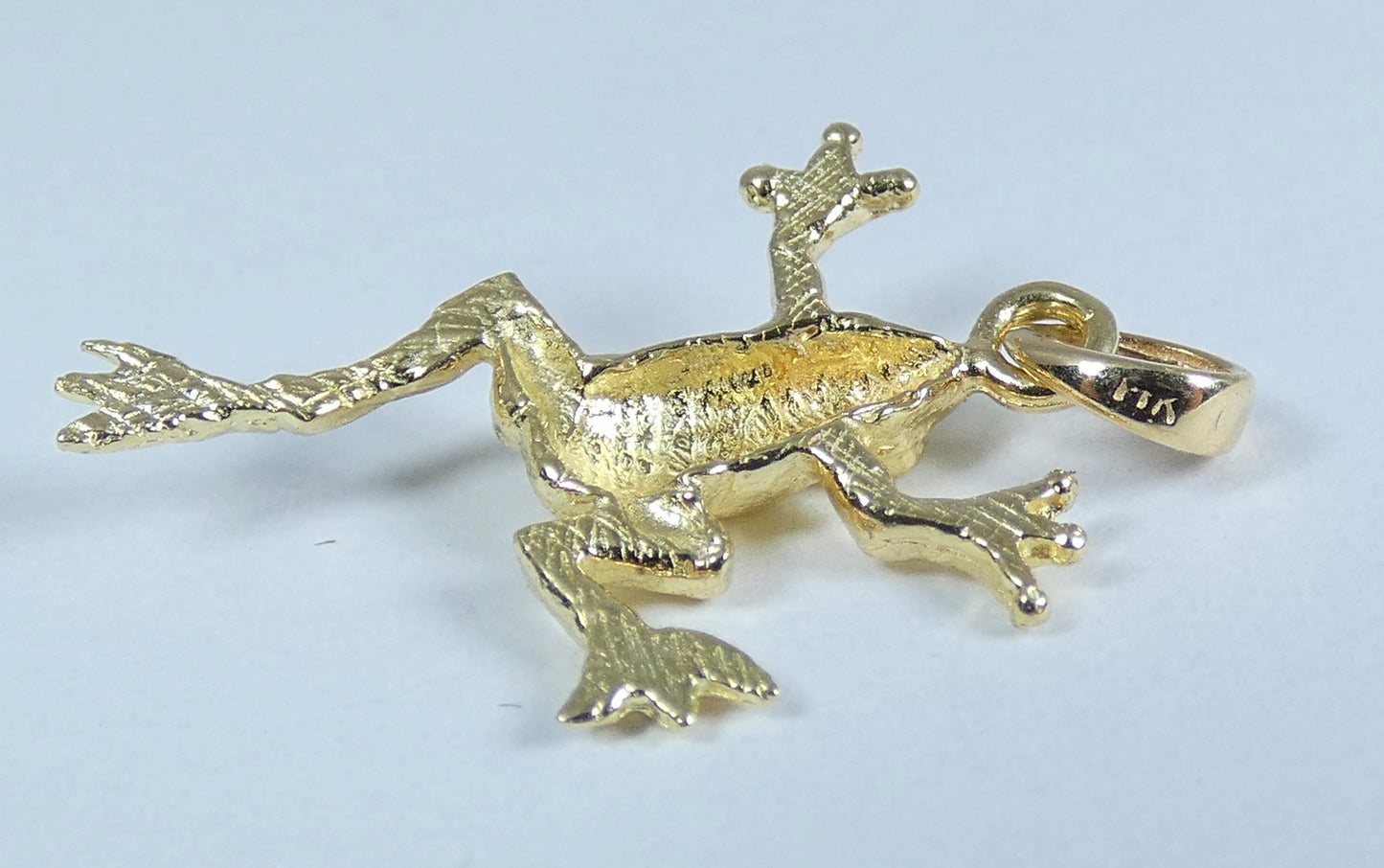 Vintage Solid 14ct Yellow Gold 20mm Leaping Frog Bracelet Charm Necklace Pendant