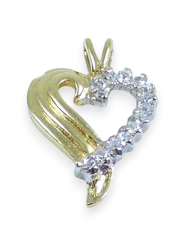 Vintage Italian Solid 18ct Yellow Gold & White Stone Love Heart Necklace Pendant