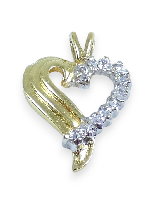 Vintage Italian Solid 18ct Yellow Gold & White Stone Love Heart Necklace Pendant