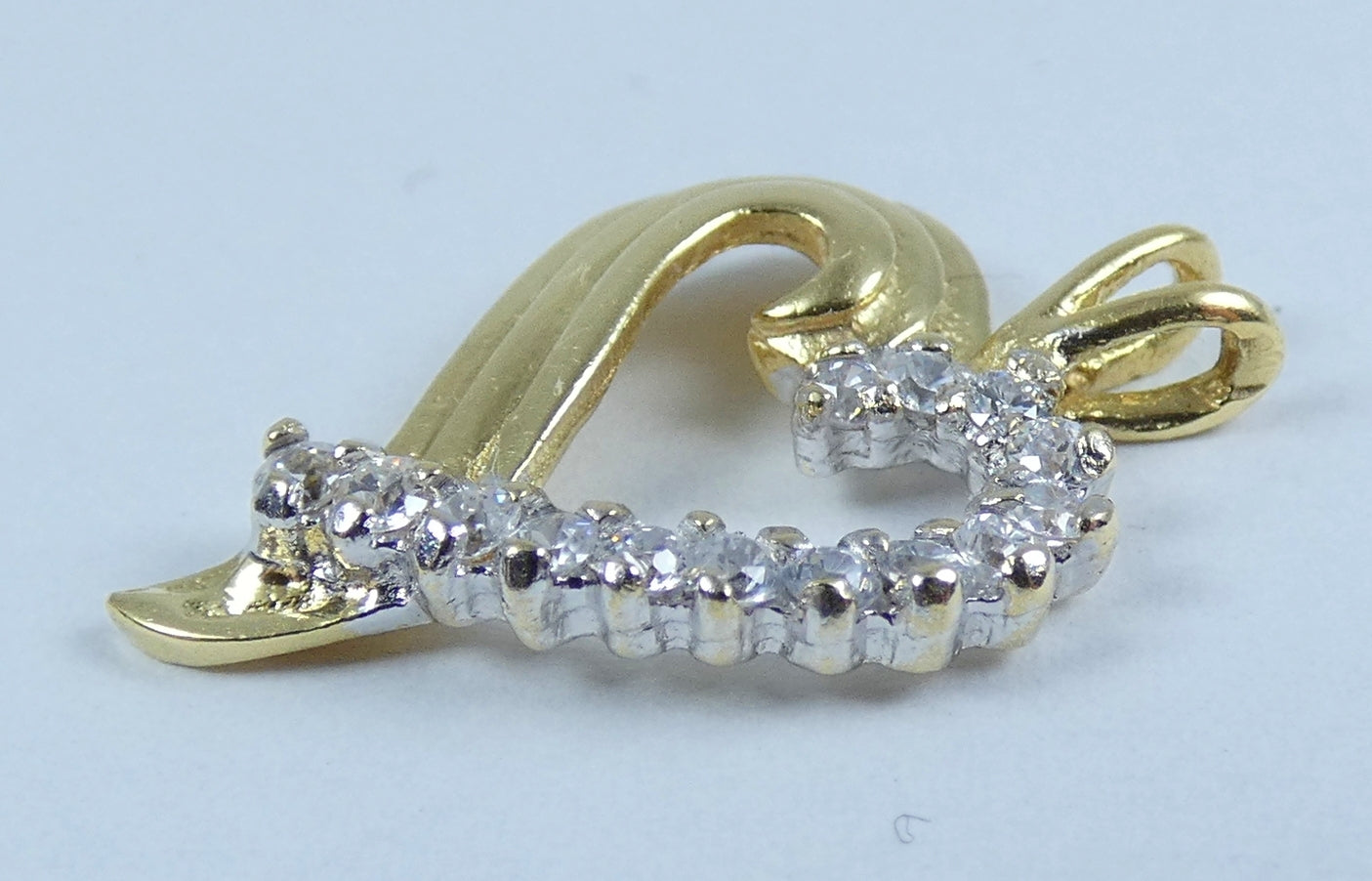 Vintage Italian Solid 18ct Yellow Gold & White Stone Love Heart Necklace Pendant