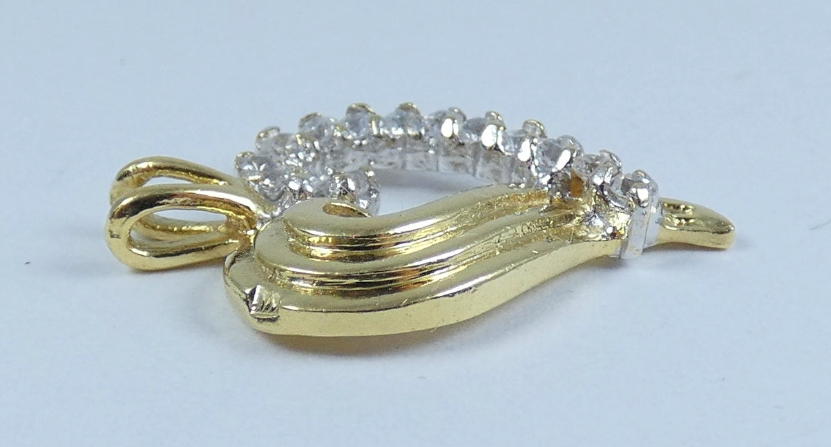 Vintage Italian Solid 18ct Yellow Gold & White Stone Love Heart Necklace Pendant