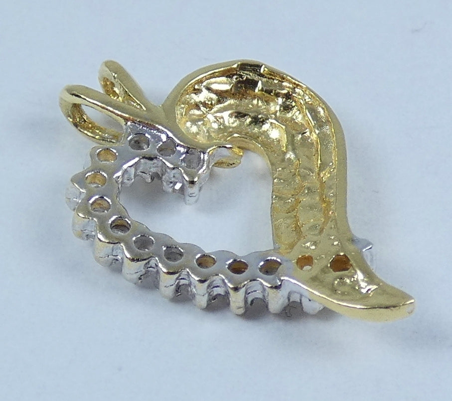 Vintage Italian Solid 18ct Yellow Gold & White Stone Love Heart Necklace Pendant