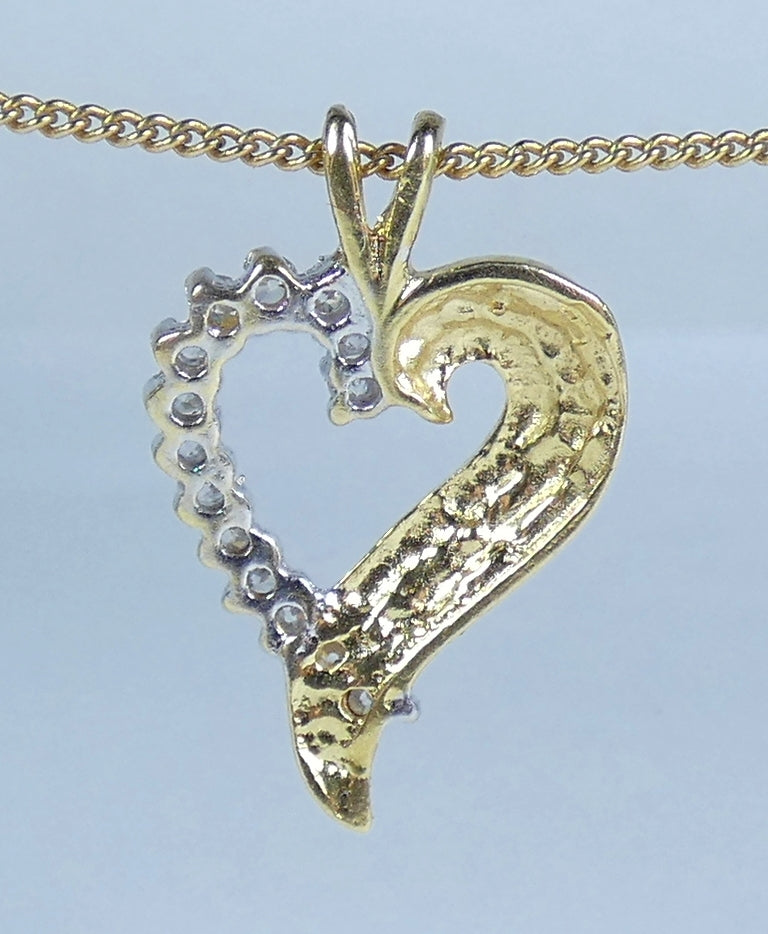 Vintage Italian Solid 18ct Yellow Gold & White Stone Love Heart Necklace Pendant
