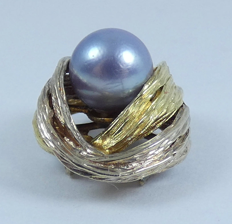 Solid 14ct Yellow White Gold 7mm Grey Purple Pearl Textured Necklace Pendant 585