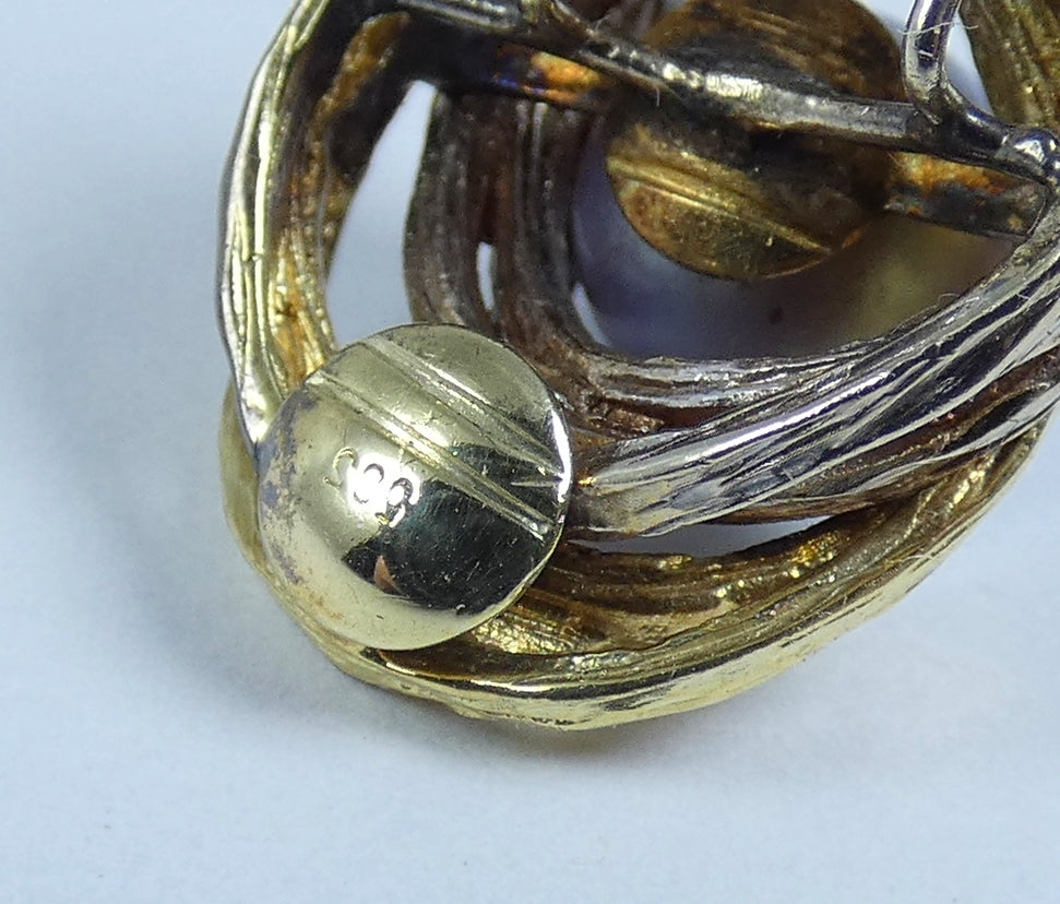 Solid 14ct Yellow White Gold 7mm Grey Purple Pearl Textured Necklace Pendant 585