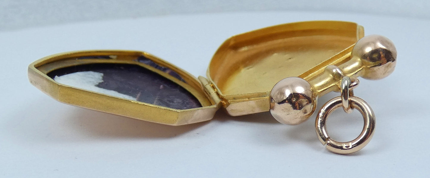 Antique Victorian 1890 Solid 9ct Yellow Gold Large Shield Photo Locket Pendant