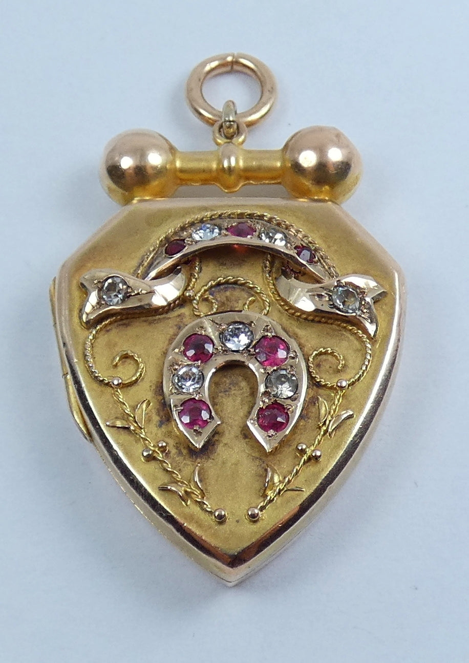 Antique Victorian 1890 Solid 9ct Yellow Gold Large Shield Photo Locket Pendant