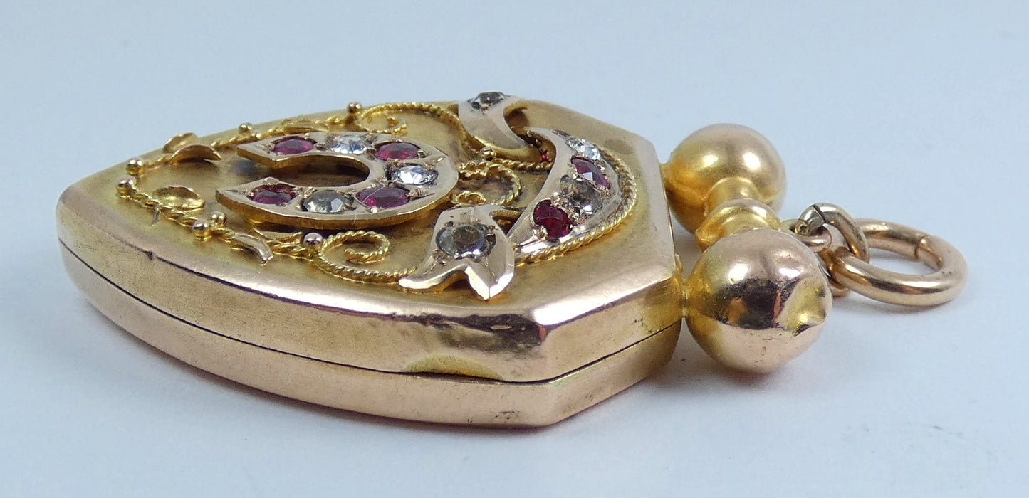 Antique Victorian 1890 Solid 9ct Yellow Gold Large Shield Photo Locket Pendant