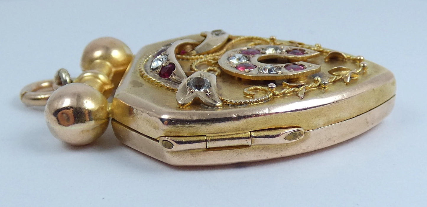 Antique Victorian 1890 Solid 9ct Yellow Gold Large Shield Photo Locket Pendant